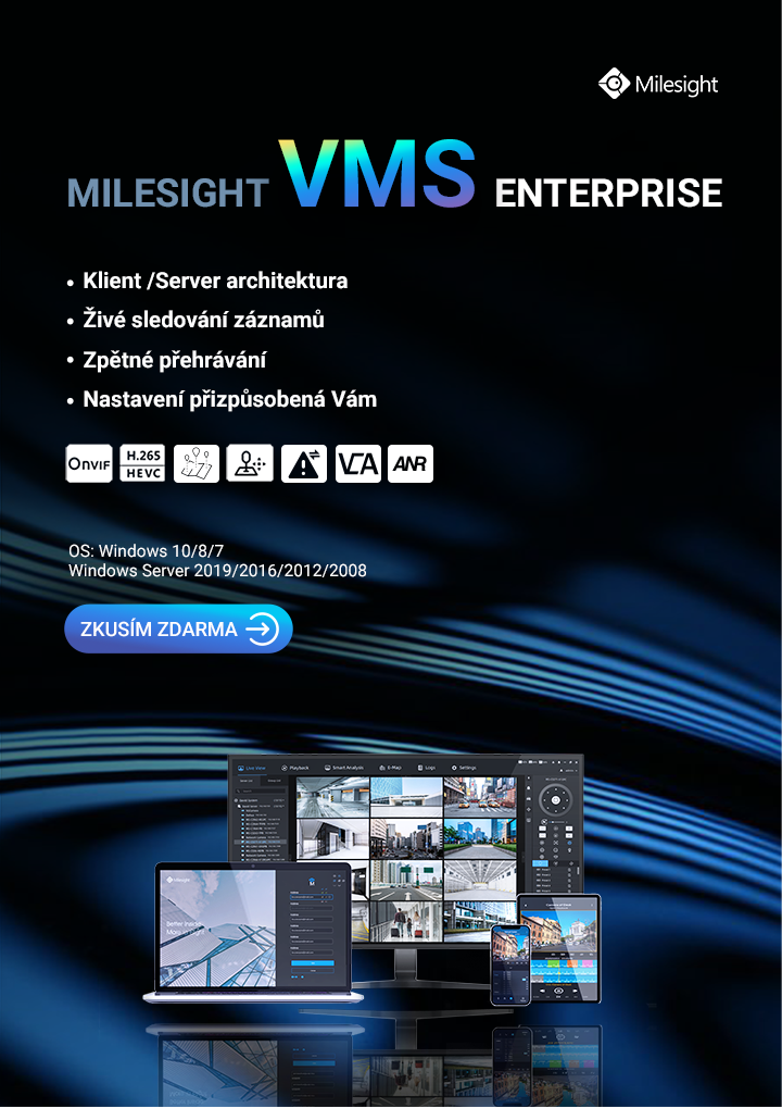 VMS Enterprise Milesight software pro přehrávání videozáznamů CCTV IP kamery kamerový systém