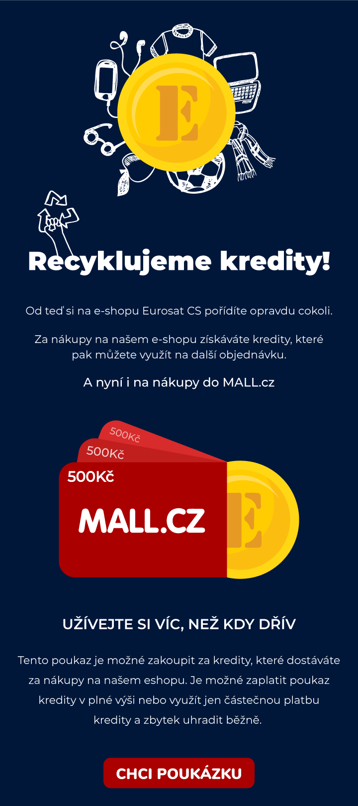 poukaz do internetového obchodu MALL.cz za kredity na e-shopu Eurosat CS zabezpečovací technologie kamery hlídání objektů bezpečnost do firmy, detektory, elektronika, GPS jednotky, docházkový systém, on-line kniha jízd