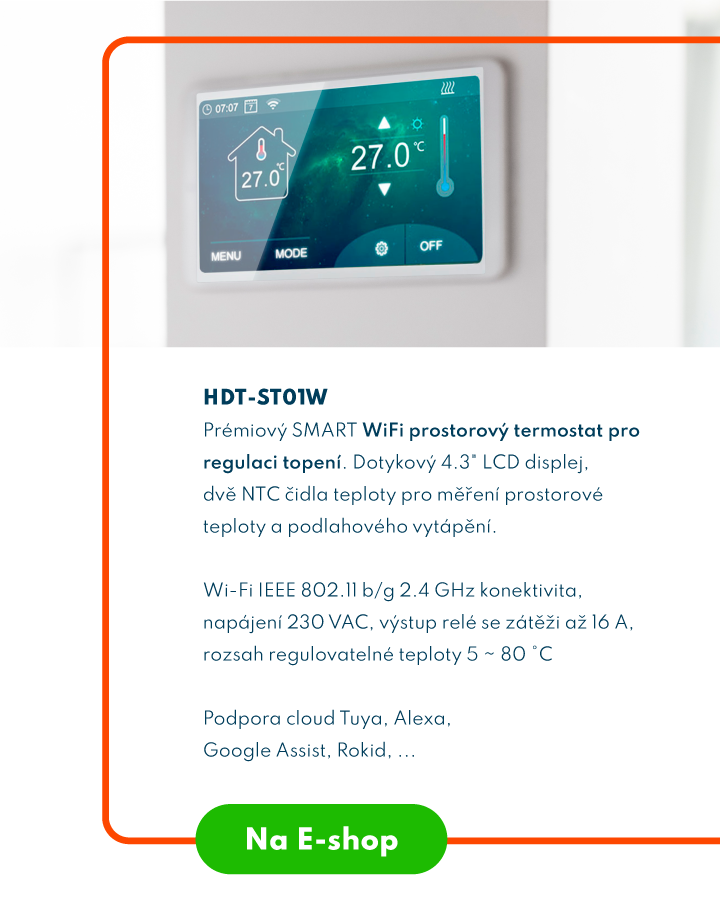 wifi prémiový termostat s propojením na mobilní aplikaci pro kontrolu a ovládání spotřeby energií jednoduše přes mobilní zařízení termostat Tuya Eurosat CS 