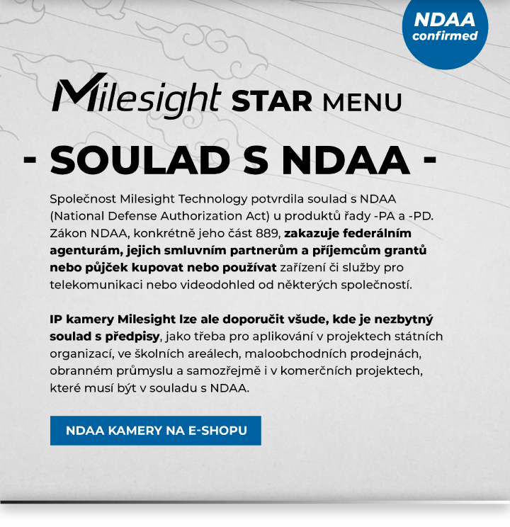 NDAA soulad se zakonem NDAA kamerovy system Milesight IP kamery koupit CCTV eshop Eurosat CS