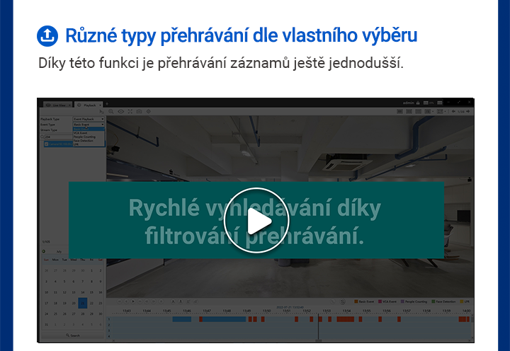 přehrávání záznamů z kamer v aplikaci CCTV Milesight IP kamery Eurosat CS