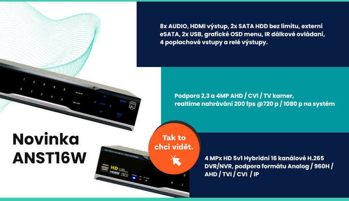 4MP HD 5v1 Hybridní 16 kanálové H.265 DVR/NVR s podporou video formátu Analog/960H/AHD/TVI/CVI a IP kamery, podpora 2,3 a 4MP AHD/CVI/TV kamer, realtime nahrávání 200fps@720p/1080p na systém, 8x AUDIO, HDMI výstp, podpora 2x SATA HDD bez limitu. externí eSATA, 2x USB, grafické OSD menu, IR dálkové ovládaní, 4 poplachových vstupů a relé výstupy. Podpora mobilních aplikací Android iOS včetně funkce PUSCH ALARM, P2P, Email., napájení externím dodávaným zdrojem 12V 3A.