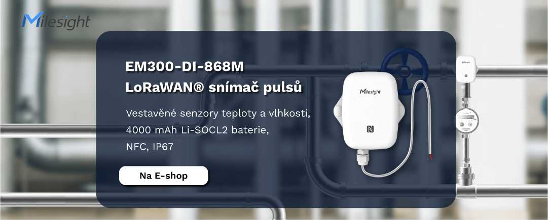 LoRaWAN® snímač pulsů EM300-DI-868M, vestavěný senzor teploty, vlhkosti, 4000 mAh Li-SOCL2 bat, NFC, IP67
